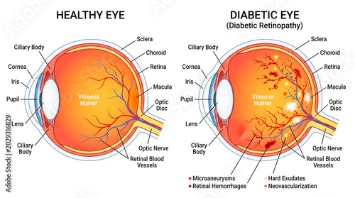 Comparison of a healthy eye and a diabetic eye