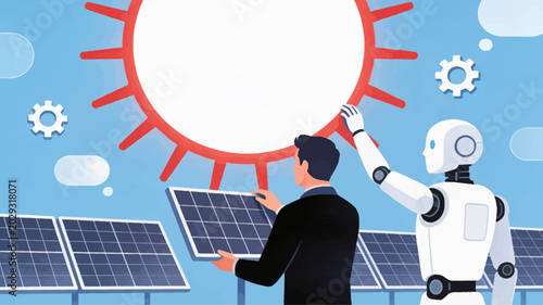 Cuadro en lienzo AI-human partnership driving solar power innovation towards a sustainable future