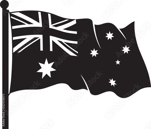 waving australia flag silhouette icon vector illustration
