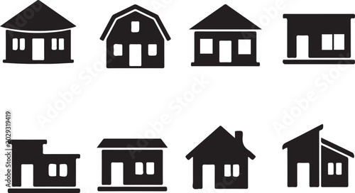Photos Eight black silhouette house icons real estate and property concepts