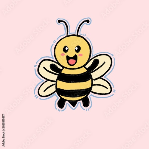 Fotografi Cute Honeybee Illustration on Pink Background