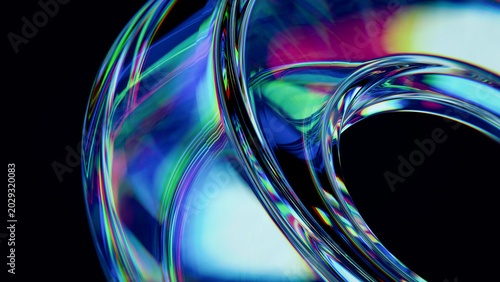 Glass Ring Macro Iridescent Colorful Chromatic Dispersion Dark Background 3D Render
