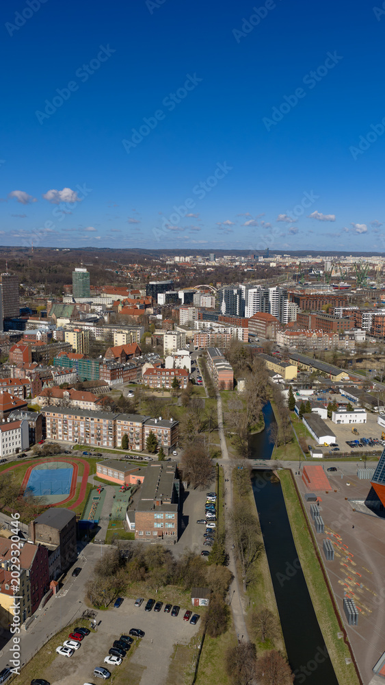 Obraz premium Aerial view of Gdansk city center with Motlawa river and urban landscape Poland