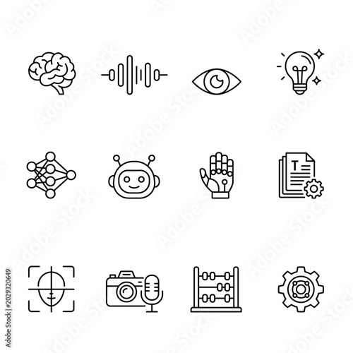 AI Core and Voice Interface Line Icon Set