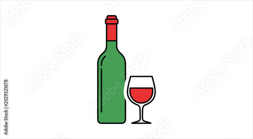Bild auf Leinwand Green bottle of red wine with a glass.