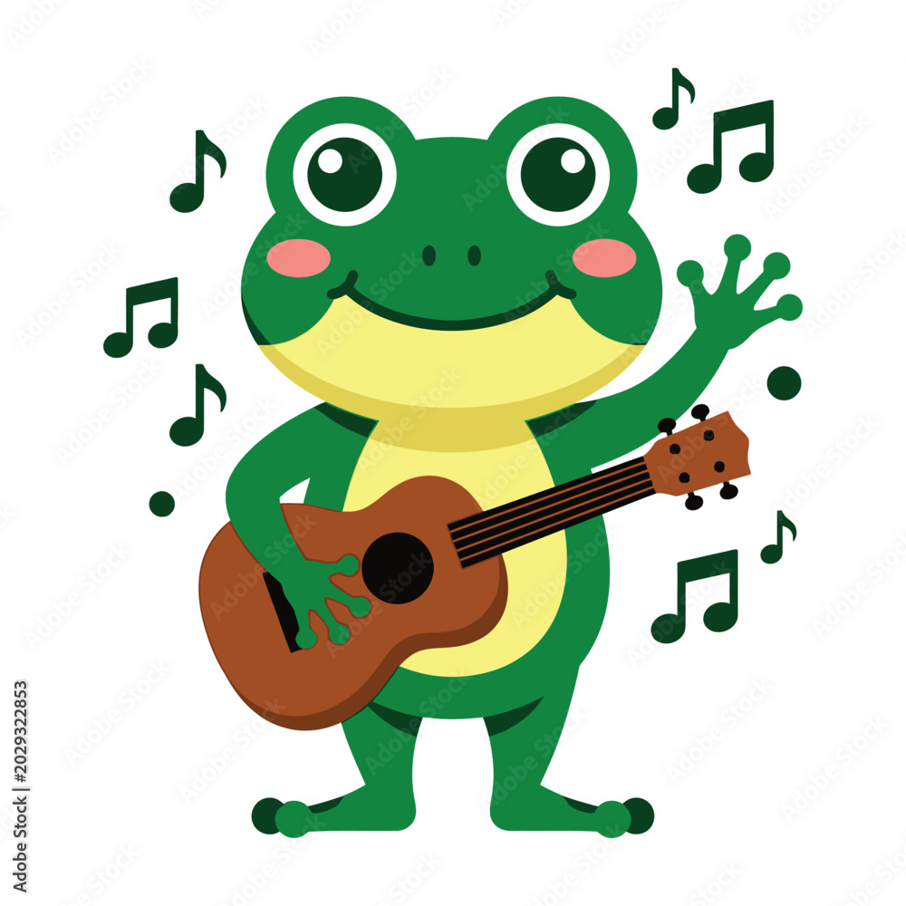 Fototapeta premium green frog playing guitar and singing