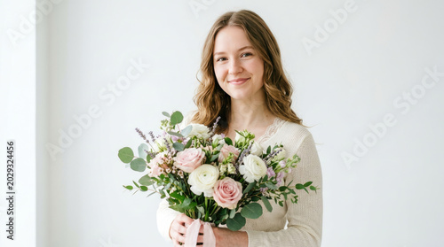 woman holding bouquet of flowers