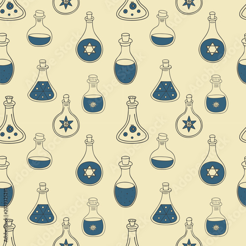Tableau sur toile Alchemical matrix and cosmic ether pattern featuring quintessence flasks and her