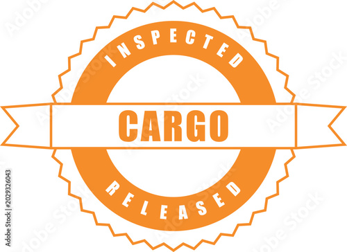 Fotografie An orange jagged circular inspected cargo released stamp ideal for logistics shi