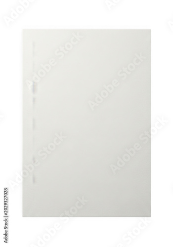 Blank vertical sheet of white paper with a perforated edge for easy tearing isolated on transparent background