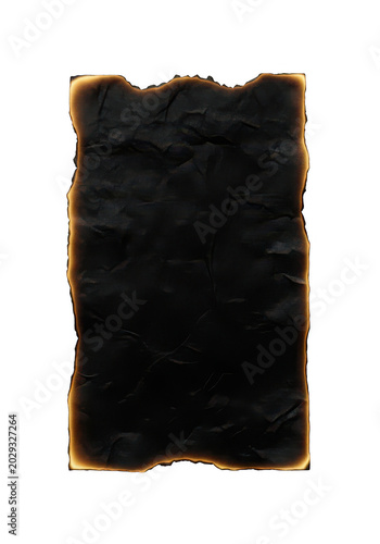 Old rectangular piece of burnt paper with charred edges isolated on transparent background