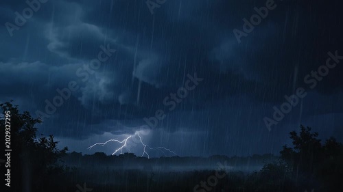 Realistic Lightning Behind Heavy Rain Curtain