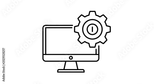 Bilde på lerret A computer monitor displays a gear icon indicating settings or configuration