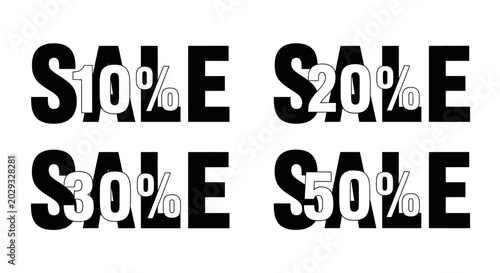 Quadro su tela Discount signs show 10, 20, 30, 50 percent off on white background