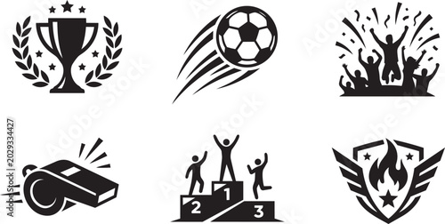 Photos Soccer and sports tournament black vector icons set.