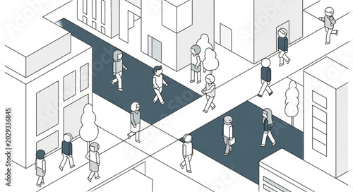 Принти на полотні People Walking Crosswalk City Street Urban Scene.