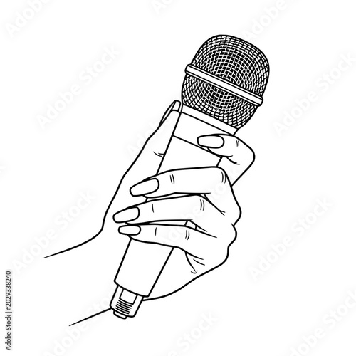 Icon of a graceful female hand holding a microphone, representing concepts of music performance and public speaking