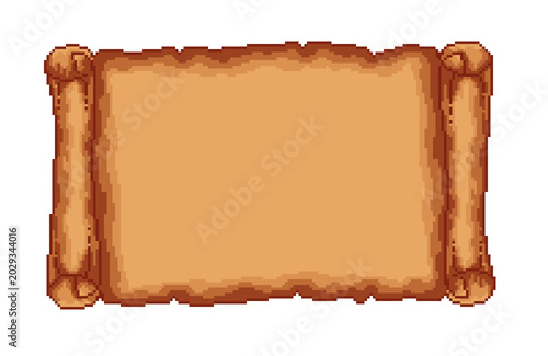 Fotografie Game asset pixel art horizontal paper scroll or parchment banner