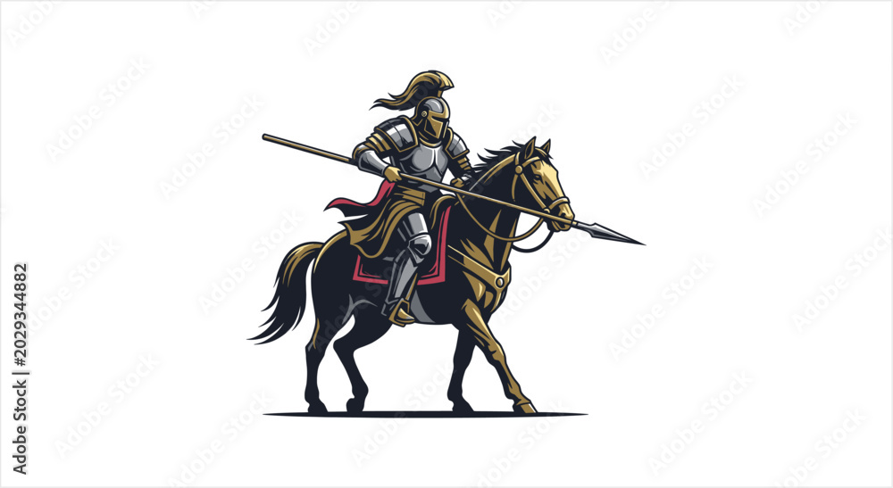 Fototapeta premium Warrior Knight on Horseback with Spear.