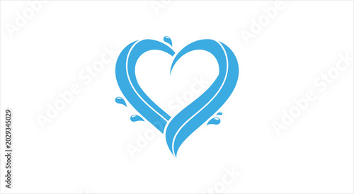 Foto Abstract Blue Heart Shape with Flowing Lines and Feather Elements