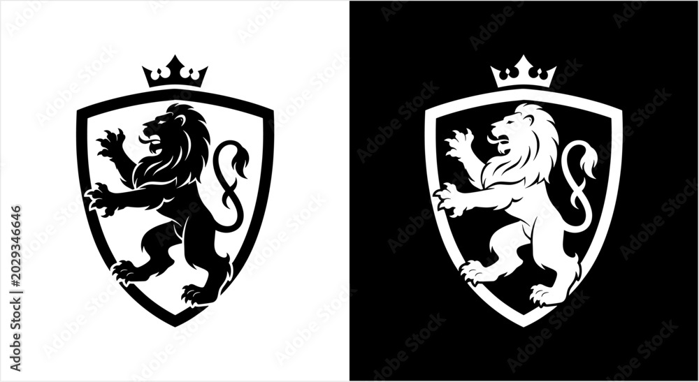 Fototapeta premium Heraldic Lion Crest Shield Emblem Symbol.