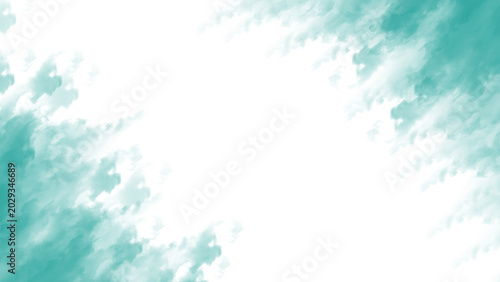 Abstract teal watercolor paint splatter frame with white center as PNG asset