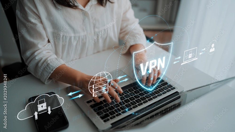 Fototapeta premium VPN security protects network access. VPN security encrypts data, hides identity, VPN security defends traffic, and VPN security secures connection from threats. Marrow