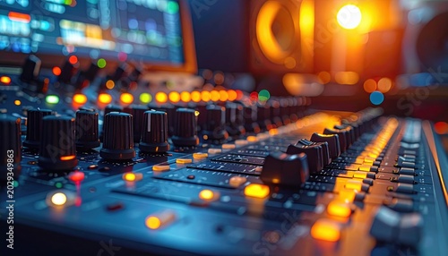 Professional Audio Mixer and Sound Control Panel in a Music Studio Setting