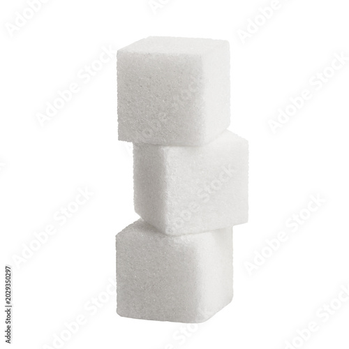 Fotografía Stacked sugar cubes, white, isolated on cutout transparent background