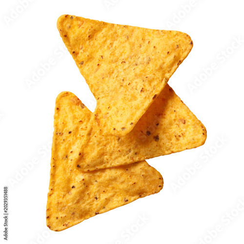 Konstfotografi Nacho tortilla chips, isolated on cutout transparent background