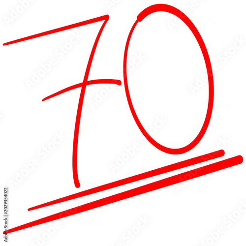 grade marks collection with red numbers 70