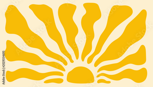 Schilderij op canvas Abstract summer pattern with retro groovy waves and radial sun burst rays