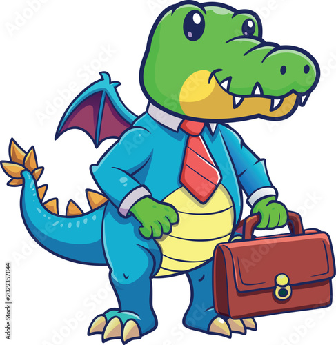 Quadro su tela Cartoon crocodile in a suit and tie, holding a briefcase, exuding a professional and confident demeanor