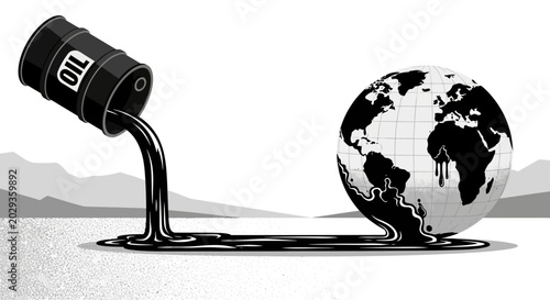 Oil pollution on the globe earth.