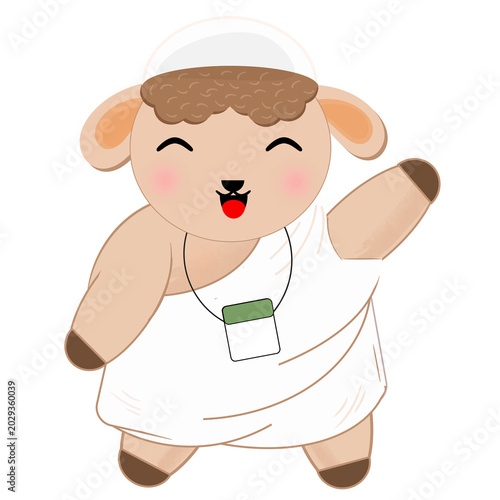 Εκτύπωση καμβά A cute cartoon sheep smiles happily while wearing a white robe and cap