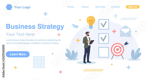 Business person achieving goals with a target and arrow. Checklist to complete project task, accomplish work checkmark. Project management and planning.