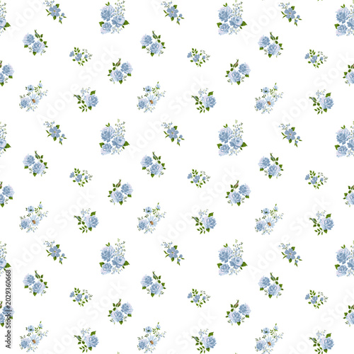 Blue floral pattern. Cute Vintage cottagecore pattern. Little blue roses