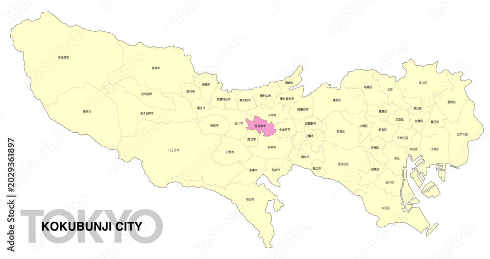 Fototapeta premium [日本地図] 東京都国分寺市の市区町村名入り位置地図