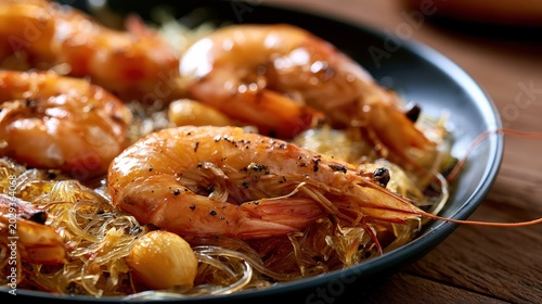 goong ob woonsen, thai baked shrimp with glass noodles