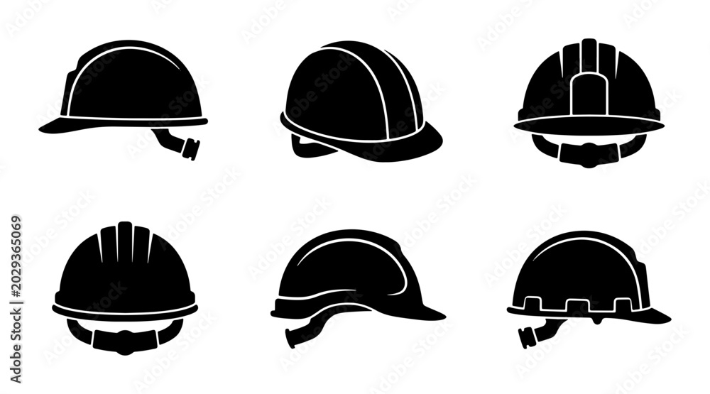 Fototapeta premium Hard Hat Icons, Safety Helmets, Construction Headwear, Industrial Protection Gear Set