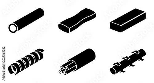 Quadro su tela Industrial Material Icons: Pipe, Cable, Coil, Rod, Beam, and Gear Set