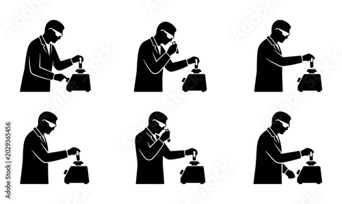 Photos Scientist Using Microscope Vector Icons, Laboratory Research, Medical Analysis,
