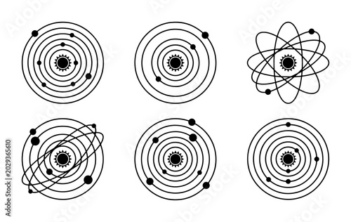 Cuadro en lienzo Atomic Orbitals Set, Science Vector Icons, Physics Models, Abstract Energy Syste