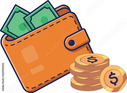Foto Illustrative clipart featuring a variety of banknotes and coins, symbolizing currency and monetary value