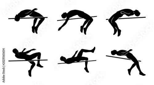 Bild auf Leinwand High Jump Silhouettes, Athletic Sports Action, Track and Field Competition, Vect