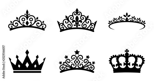 Fotografía Elegant Crown and Tiara Icons, Royal Ornate Vector Silhouettes for Luxury Design