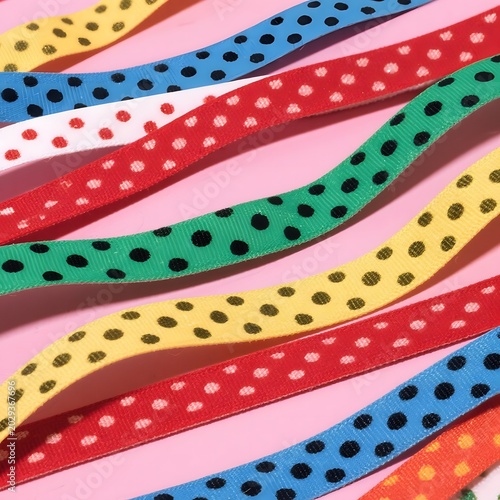 4k high quality Ai generative HD photo realistic background wallpaper texture seamless pattern fabric symmetrical symmetric light pink blue lace shape red ribbon stripes polkadot green bow tie