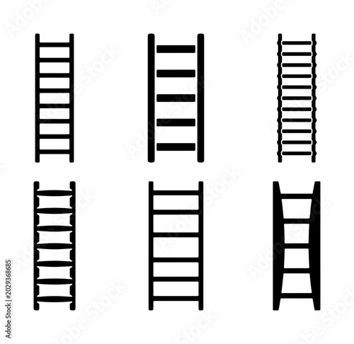 Tableau sur toile Six Black Ladder Icons, Simple Vector Graphics for Climbing and Progress Concept
