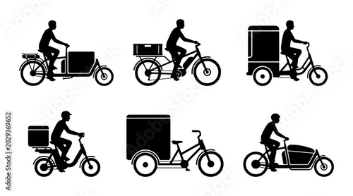 Foto Cargo Bike Icons, Delivery Bicycle Silhouettes, Urban Transport Vector Set