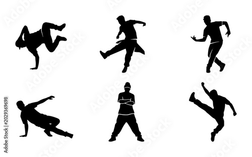 Картината върху платно Breakdance Silhouettes Collection, Dynamic Hip Hop Dancer Poses, Urban Street Da